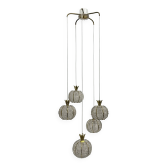 Rare pineapple design cascade hanging lamp with 5 balls by Emil Stejnar, 1950s