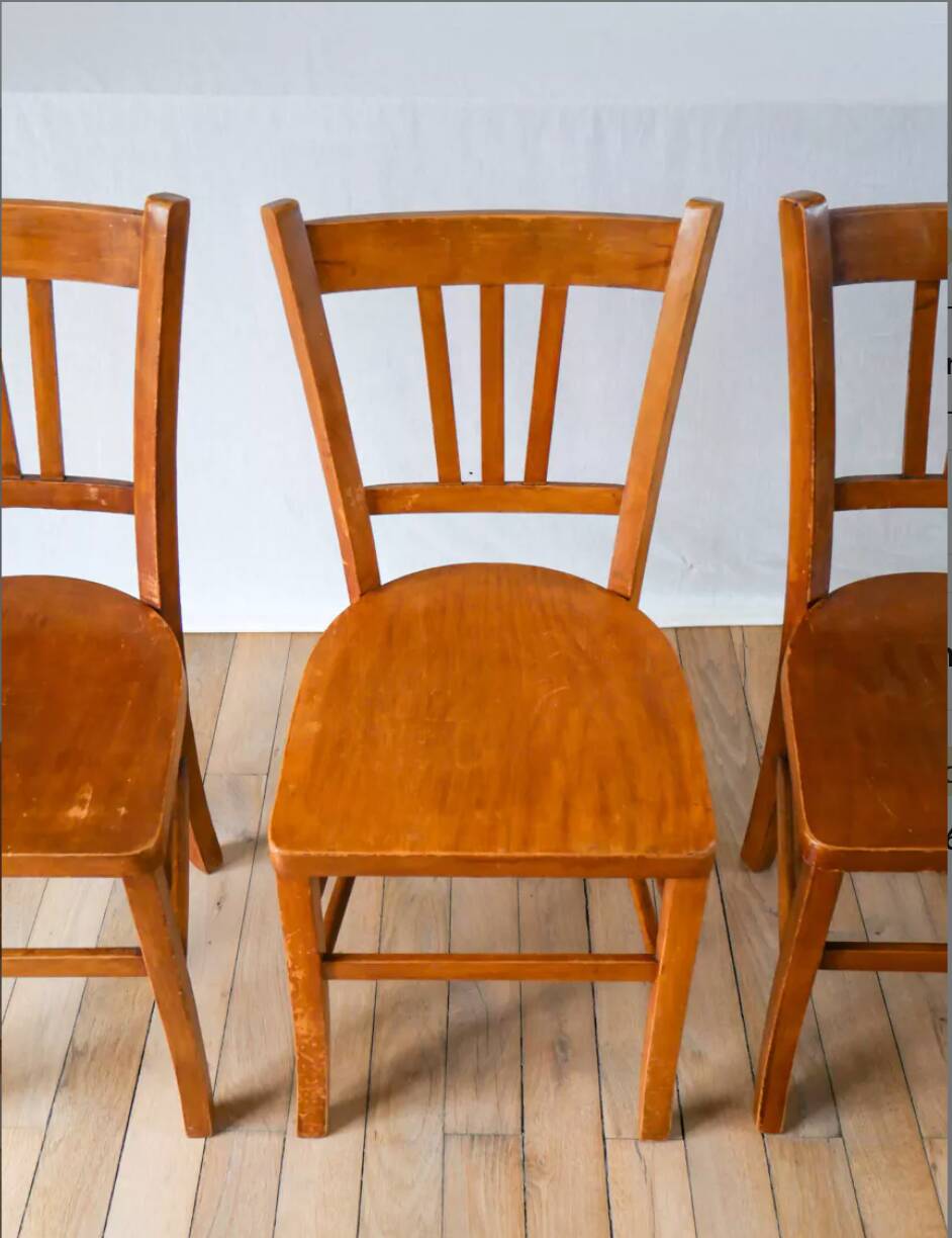 Set of 3 wooden bistro chairs 1950