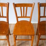 Set of 3 wooden bistro chairs 1950