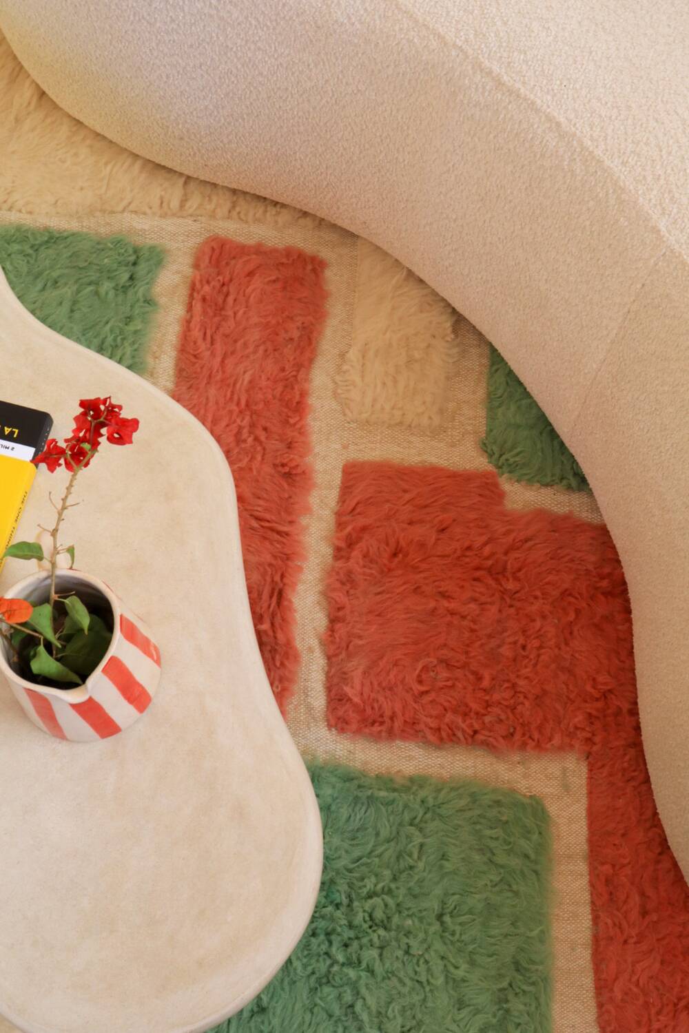 Moroccan Berber rug in green and pink.