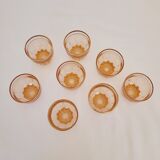 Pink glass liquor set carafe, glass and tray