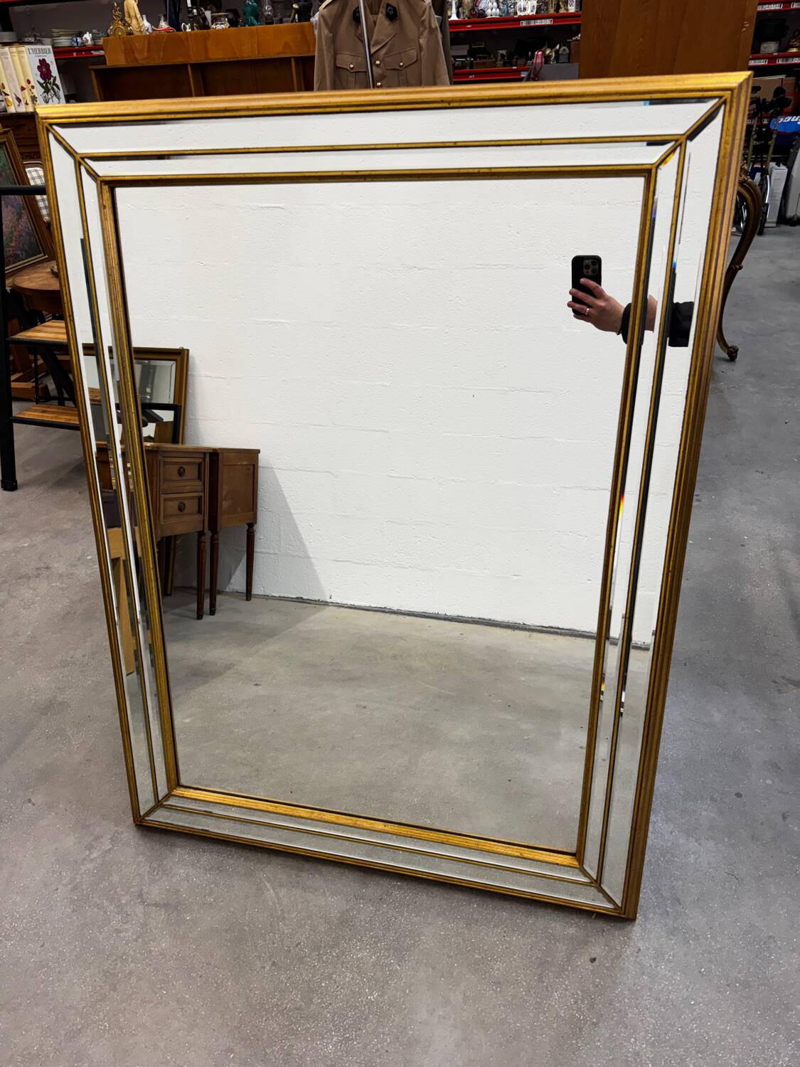 Deknudt Mirror Large Format with Triple Frame in Gold Wood Art Deco