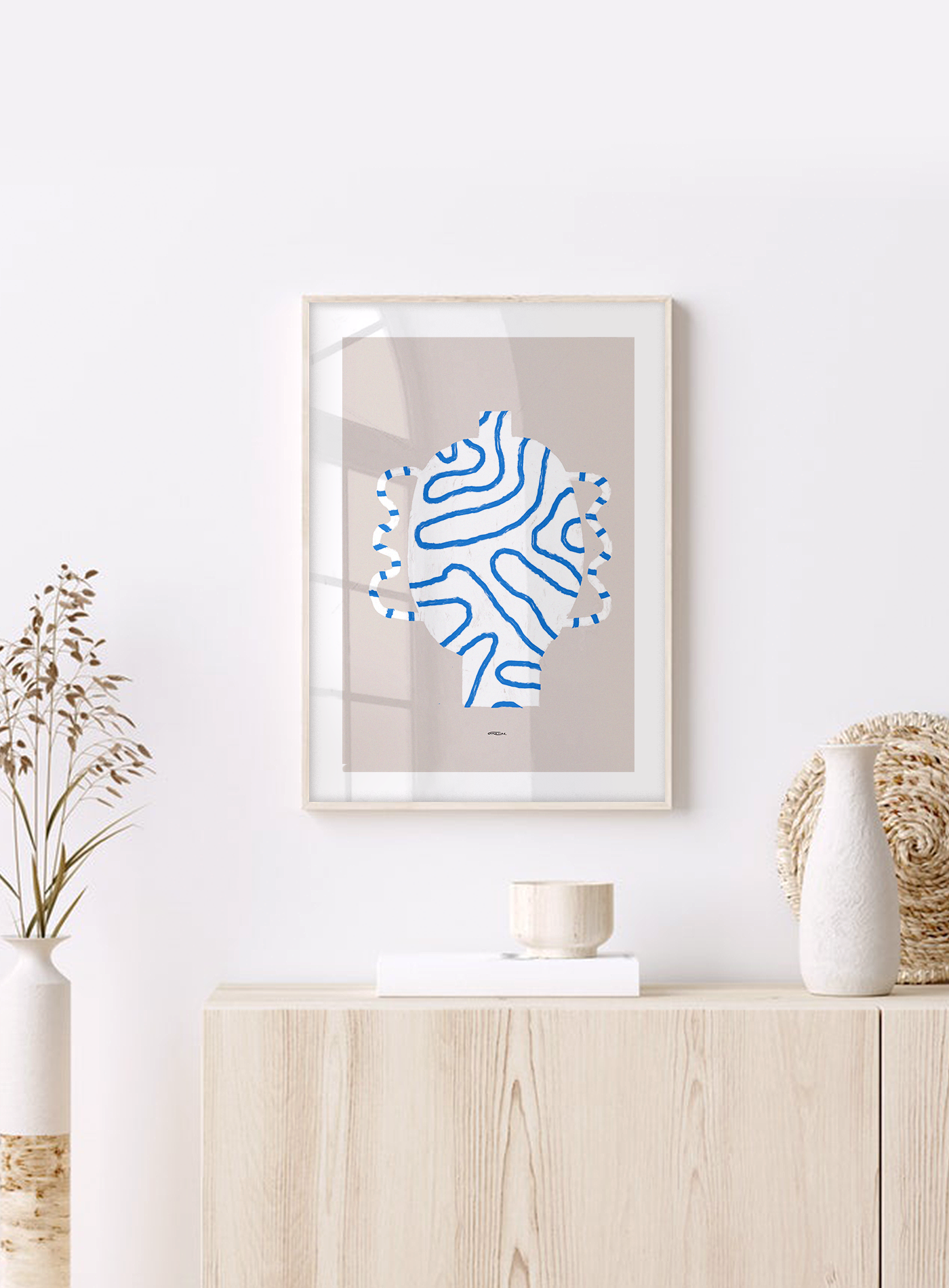 Pop-up Christmas 22 - Wall display white vase blue lines 50cm*70cm