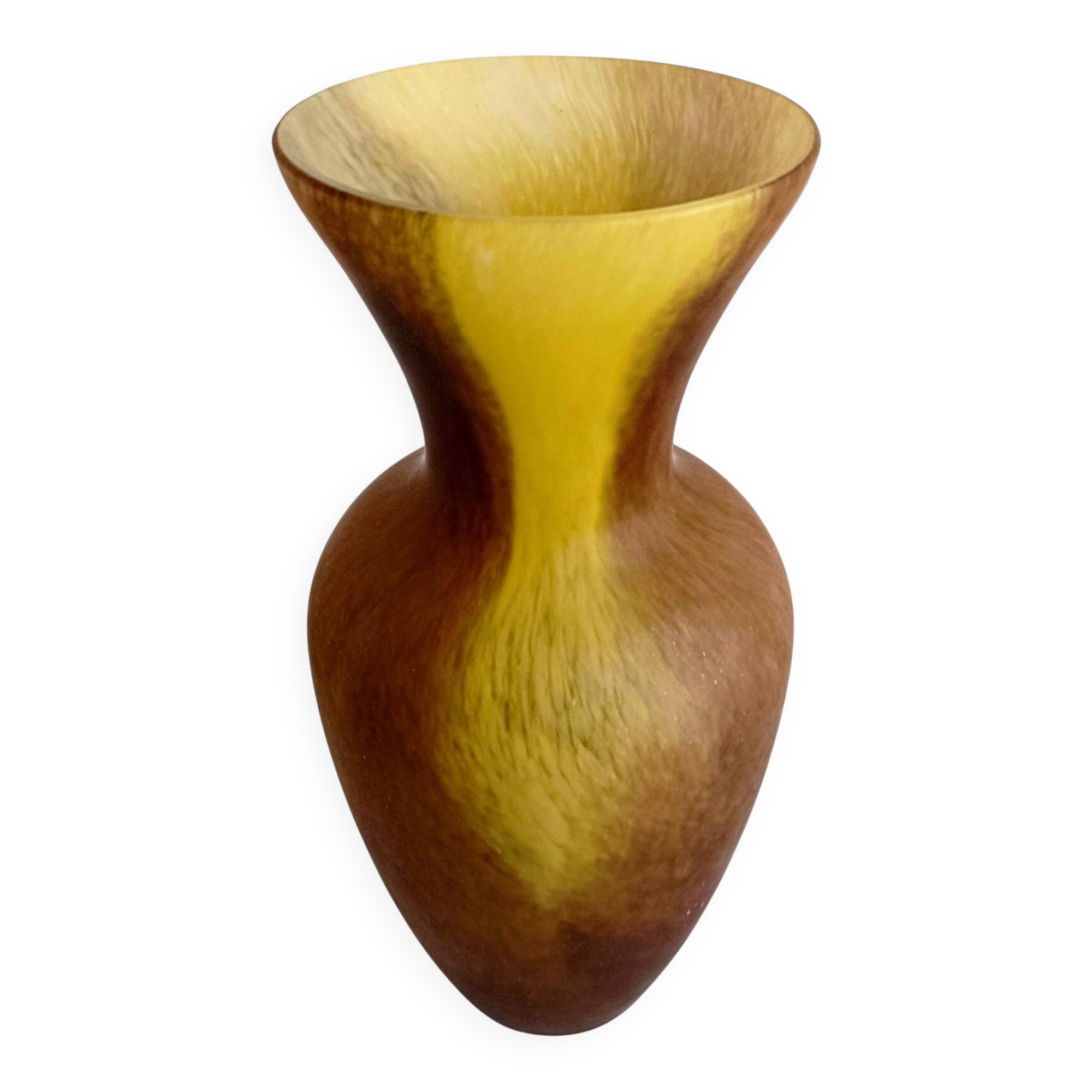 1950s French Mid-Century Modern Acid-Etched Glass Vase, Art Deco Style