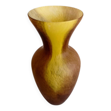 1950s French Mid-Century Modern Acid-Etched Glass Vase, Art Deco Style