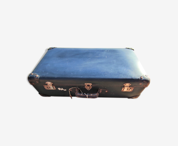 Valise en carton vintage bleu nuit avec sa clef