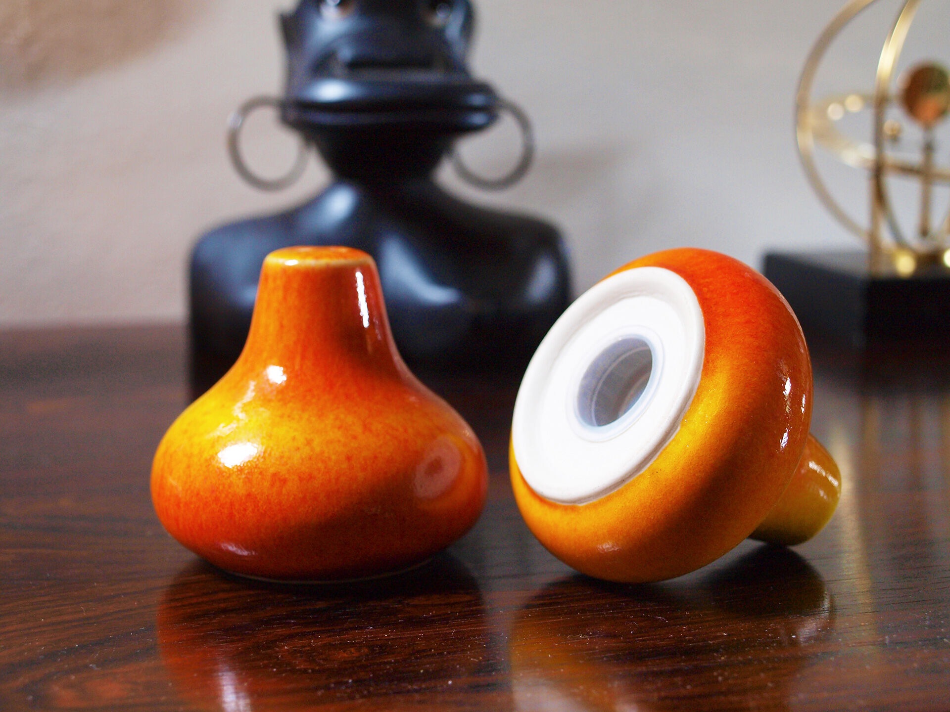 Salt and pepper in orange ceramic, 60s