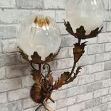 fleural wall lamp vintage golden metal Italian design 1960 murano mazzega