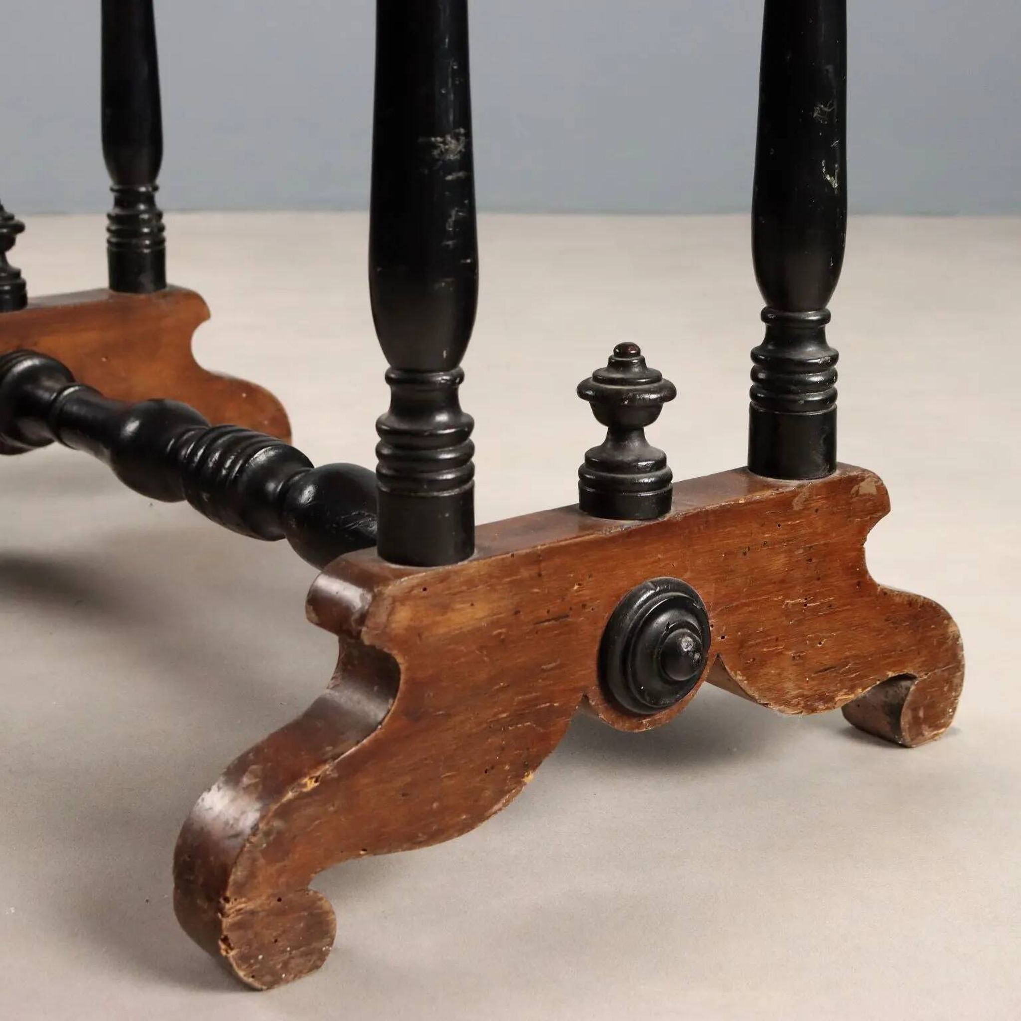 Antique sewing table in painted poplar with walnut effect, Italy, late 19th century.