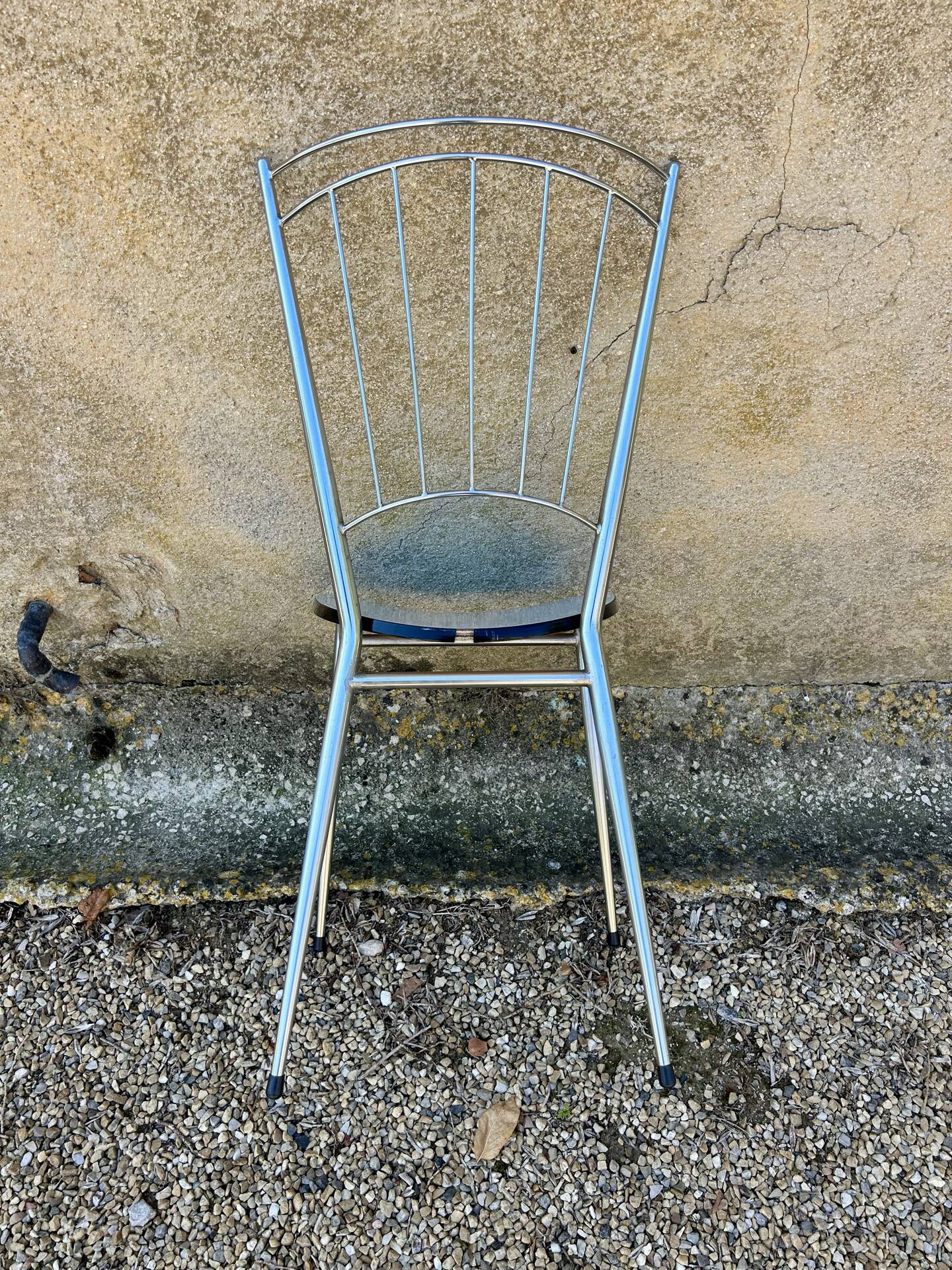 Chrome chair with blue Formica