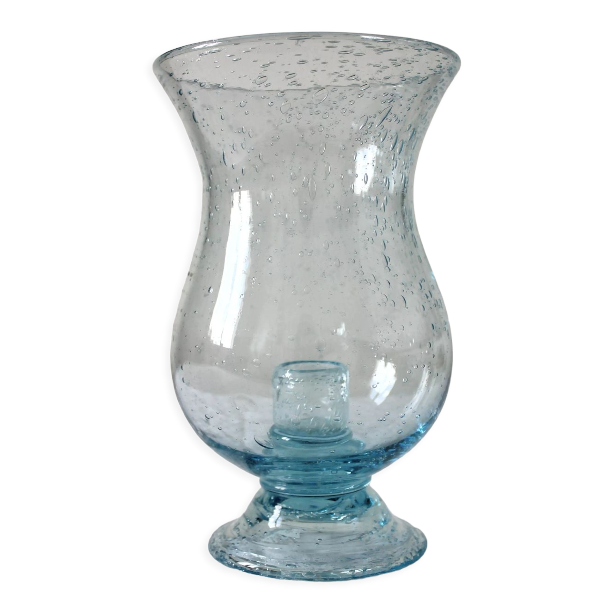 Photophore vase in light blue bubbled blown glass Biot vintage