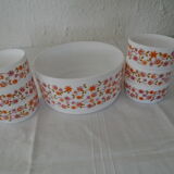 Saladier - t 6 cups scania orange flowers vintage arcopal