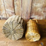 Vintage braided rattan bottle duo
