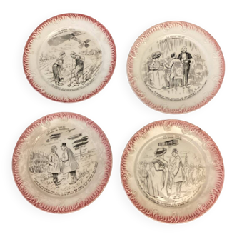 4 talking plates Digoin Sarreguenimes collection