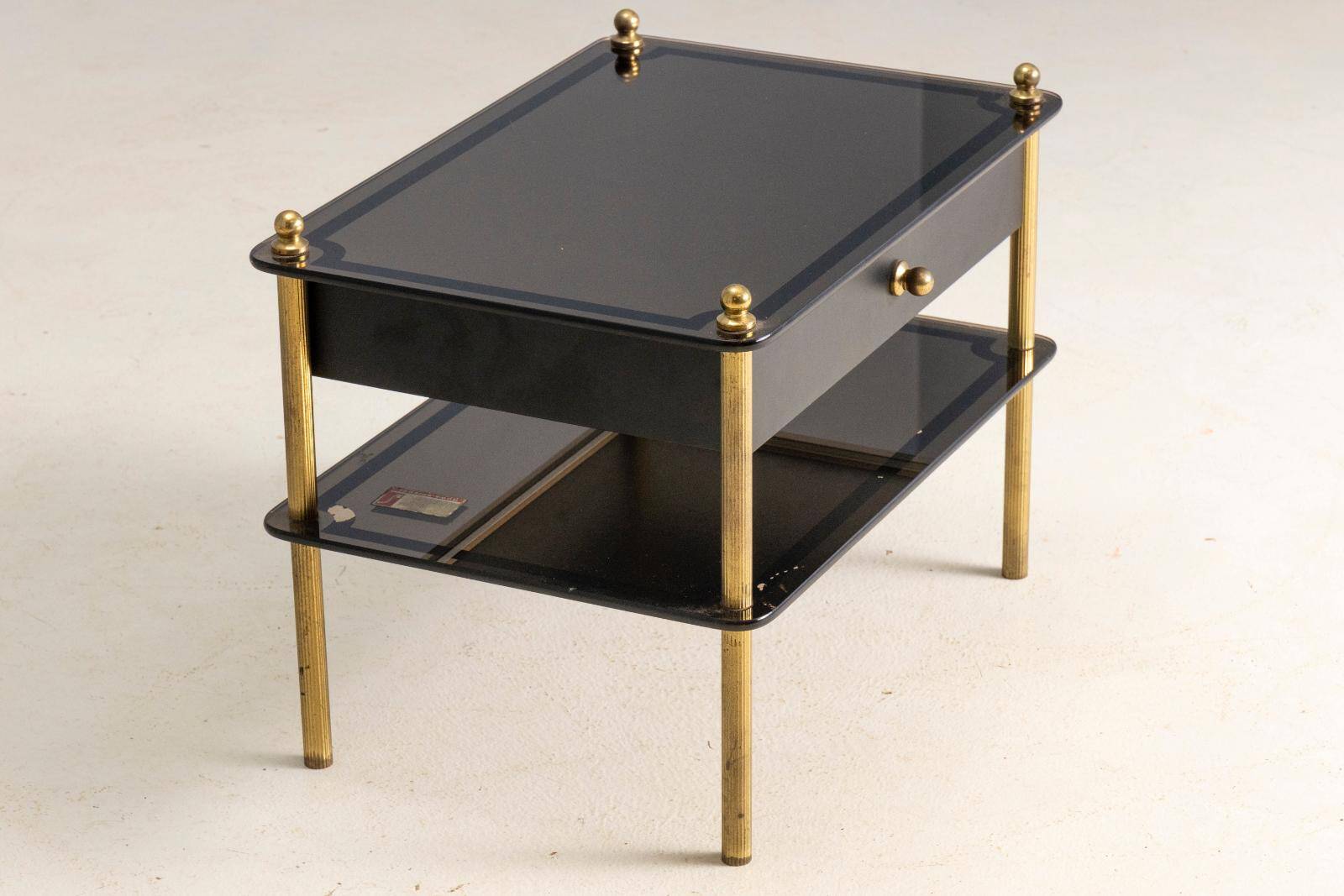 Glass and brass side table with drawer, 1970s, Europe