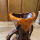 Small Vallauris ceramic vase orange brown and white 70s