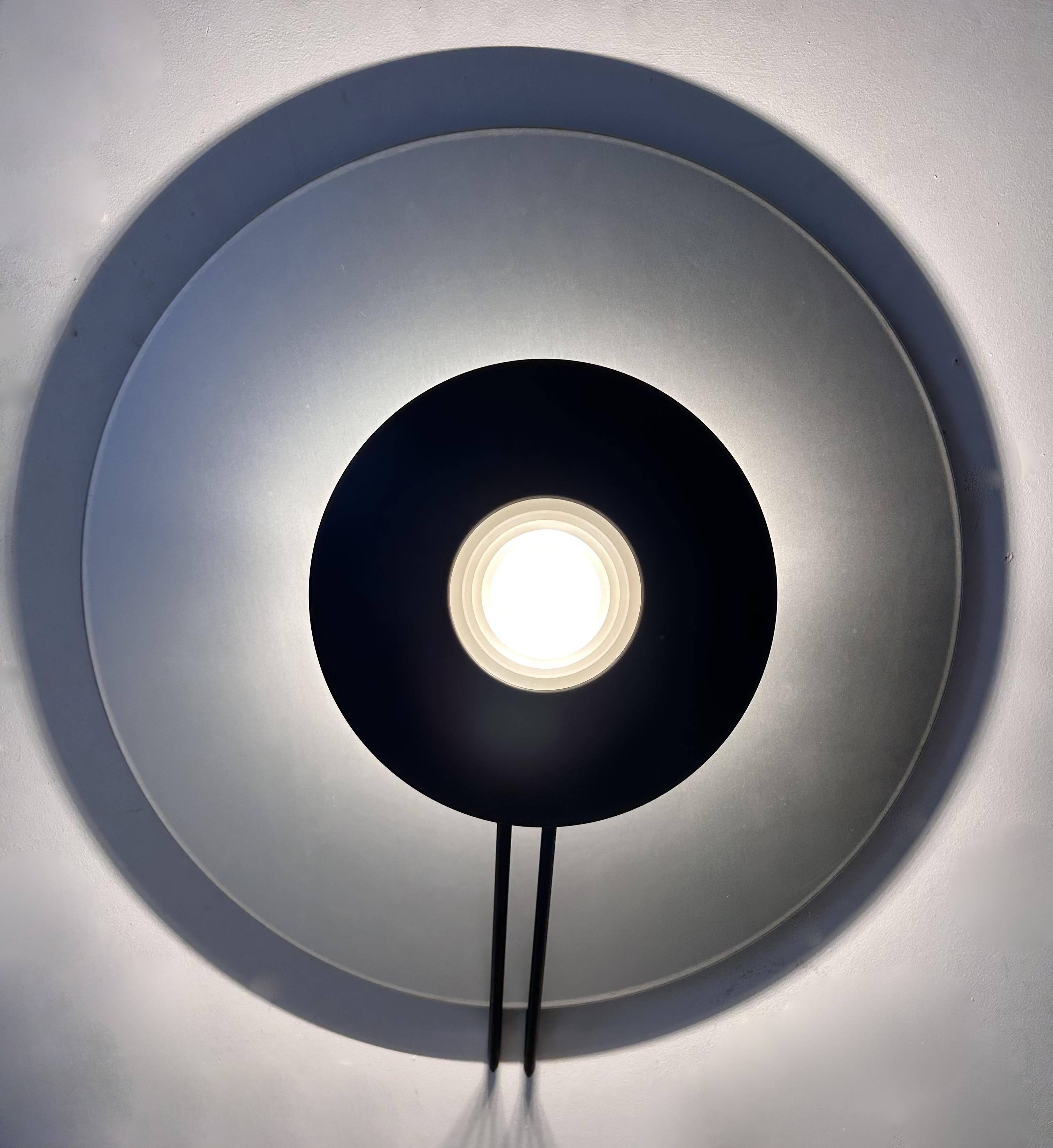 Vintage wall lamp, aluminum and sandblasted glass, Italy 1980