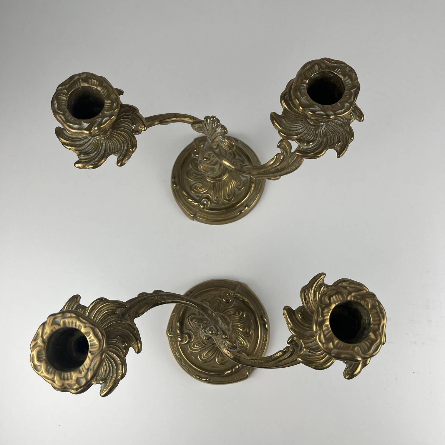 Pair of gilt brass candlesticks with two arms – Louis XV Rococo style