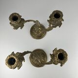 Pair of gilt brass candlesticks with two arms – Louis XV Rococo style