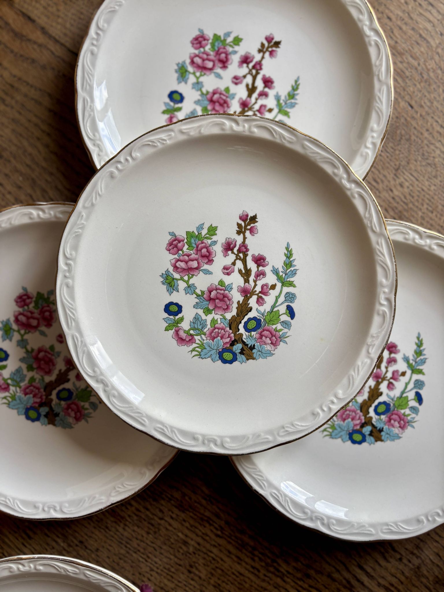 Set of 6 vintage dessert plates, "Indian Tree" pattern by Digoin