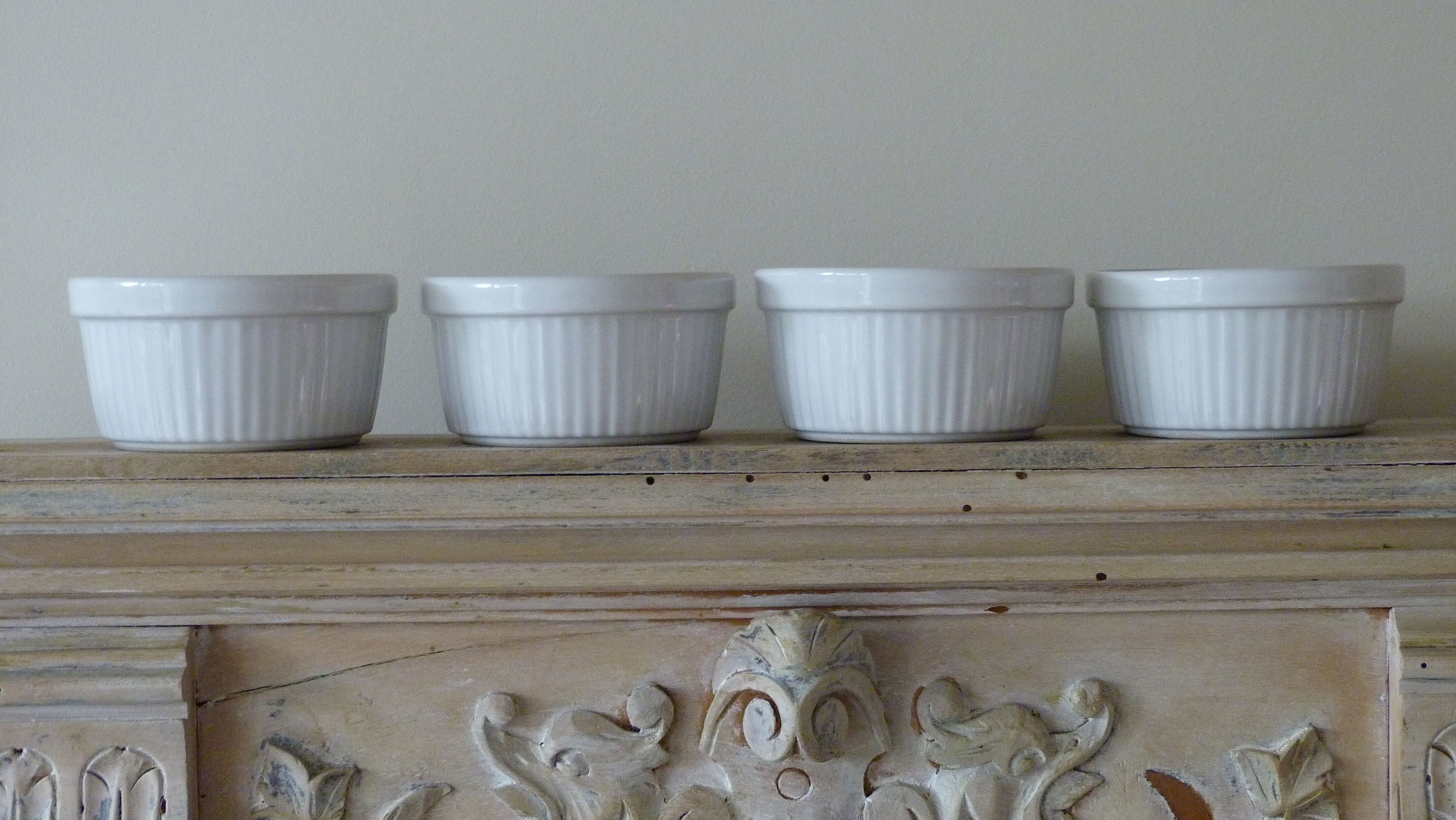 4 vintage ramekins in white ceramic