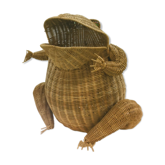 Olivier Cajan's frog magazine rack in 1975, wicker and rattan