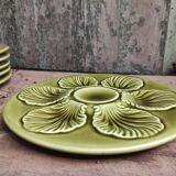 Vintage French Oyster Plate in grass green Majolica