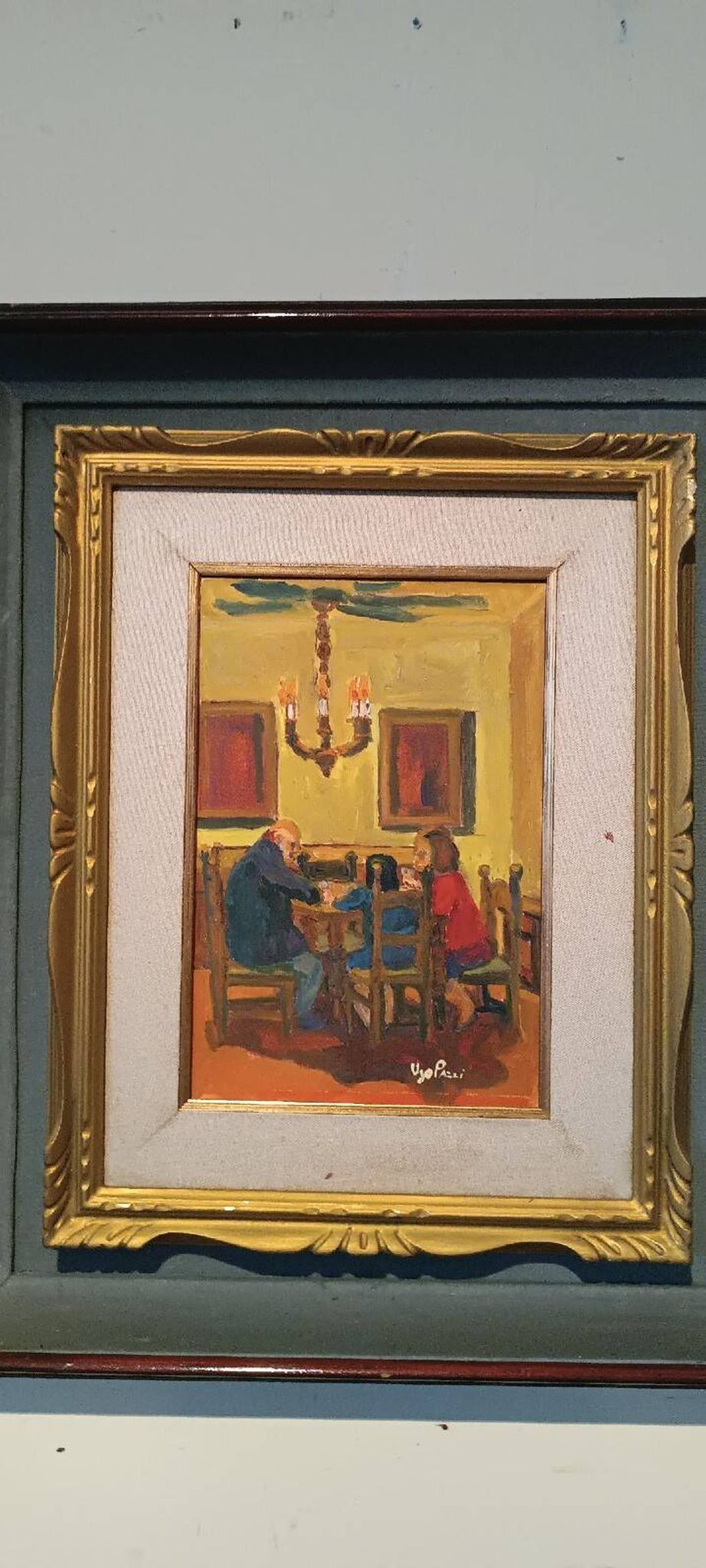 Painting figures oil on canvas board UGO PAZZI