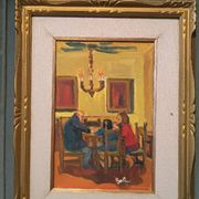 Painting figures oil on canvas board UGO PAZZI
