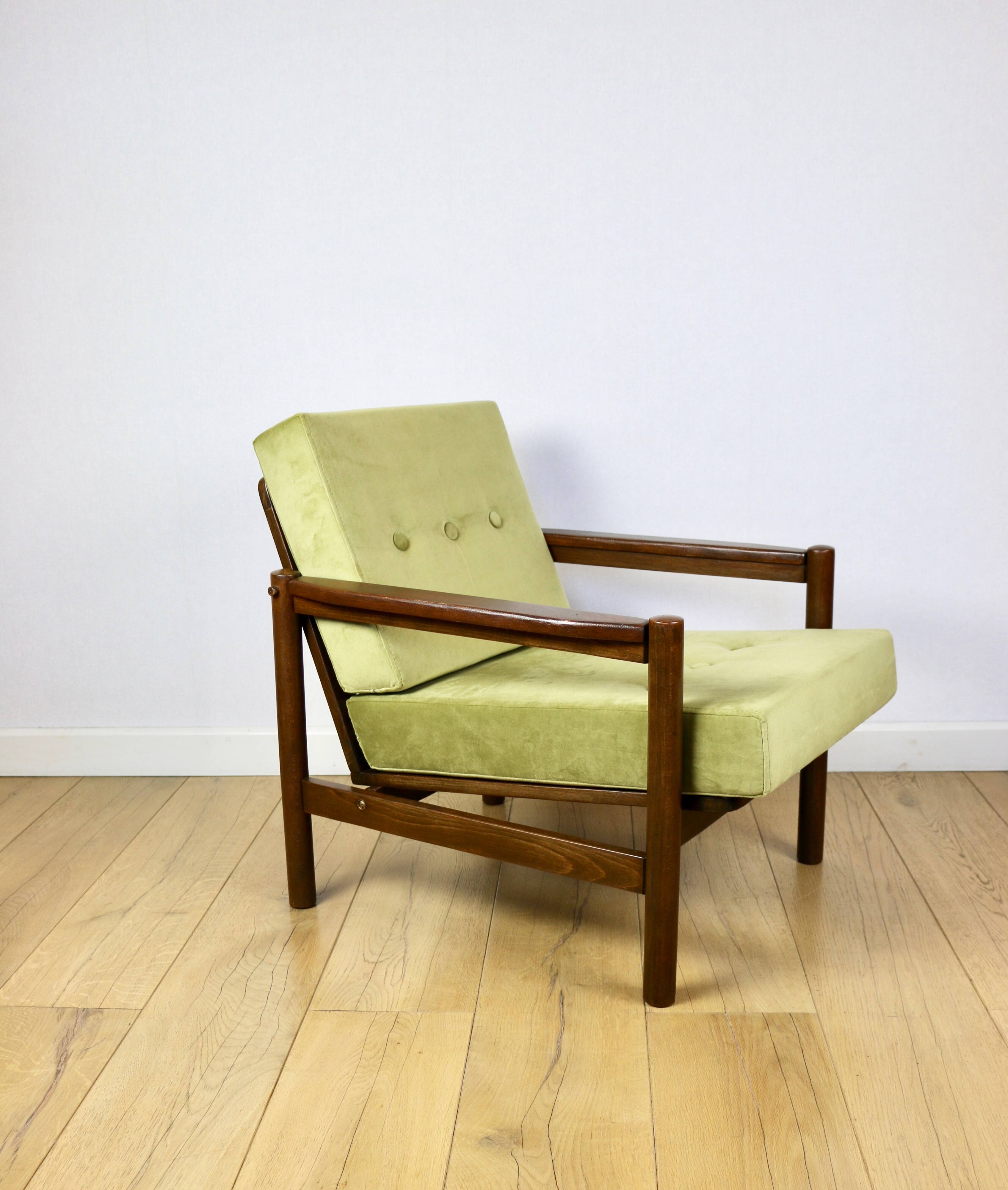 Wooden armchair designed by Z. Baczyk brown vintage olive - 3 pieces available