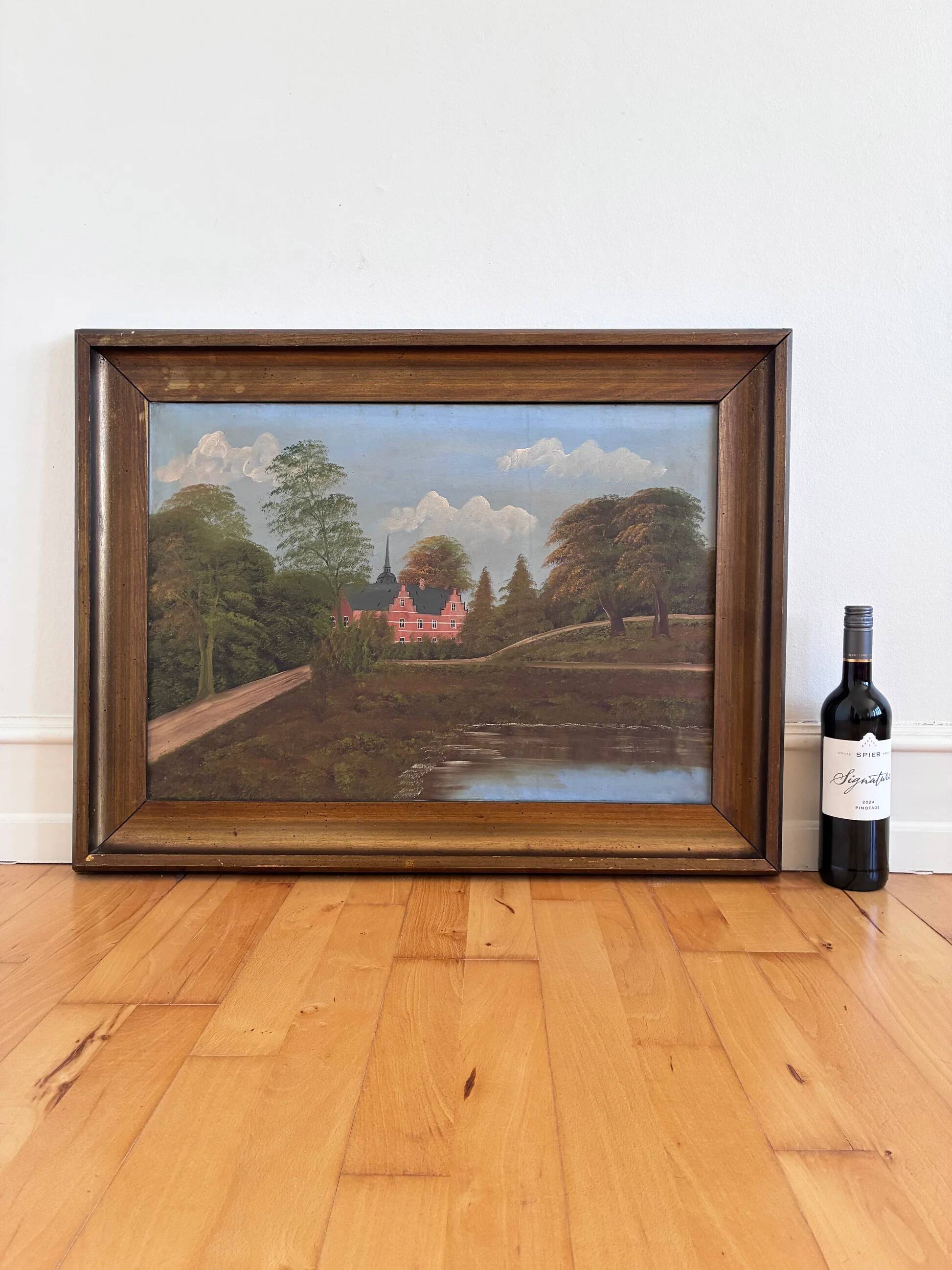 Vintage original landscape oil painting, signed countryside art, c. 1930