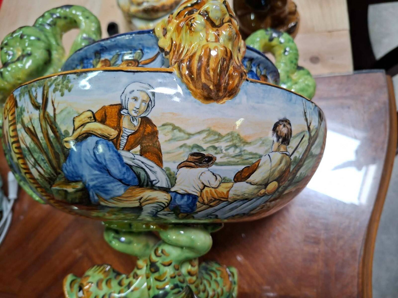 polychrome faience cup – Decorated with fantastical characters and animals
