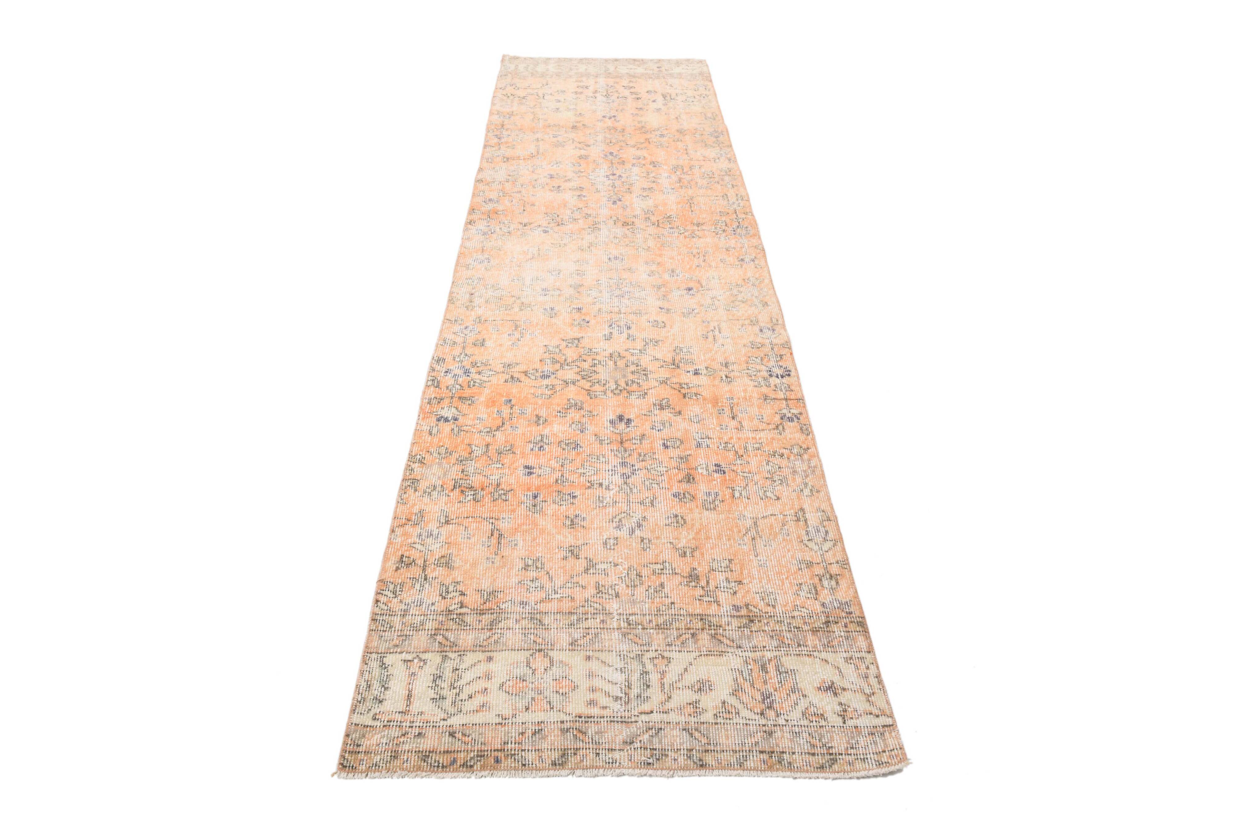Tapis de couloir turc vintage à motif floral