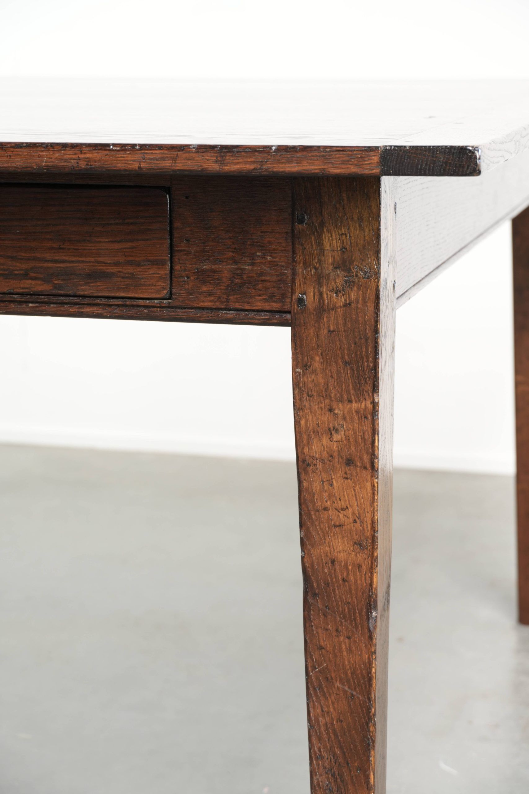 Old square oak dining table from the mid-20th century with 2 drawers