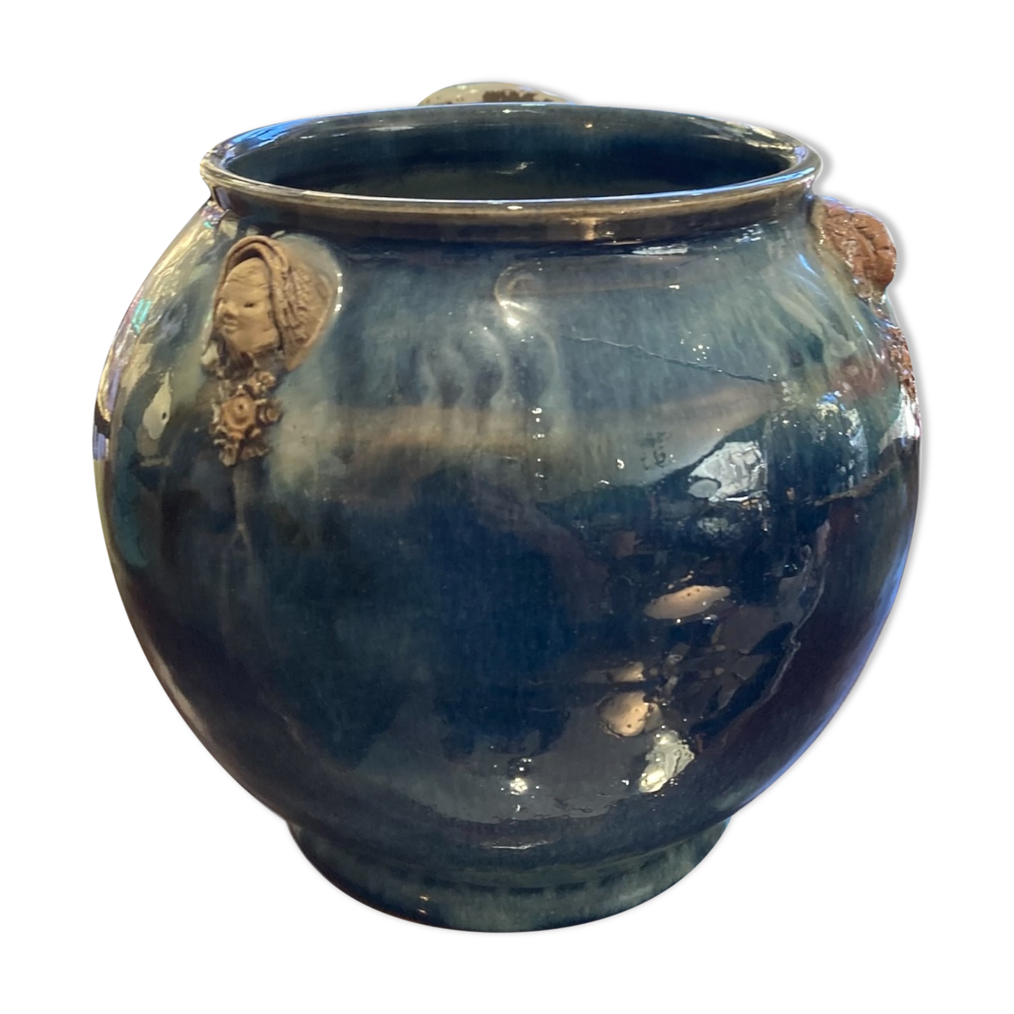 Raku Large Enamelled Ceramic Basin with Anthropomorphic Sockets