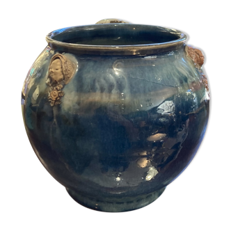 Raku Large Enamelled Ceramic Basin with Anthropomorphic Sockets