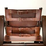 Brutalist Mid-Century Safari Armchair in Wood and Leather, 1960s