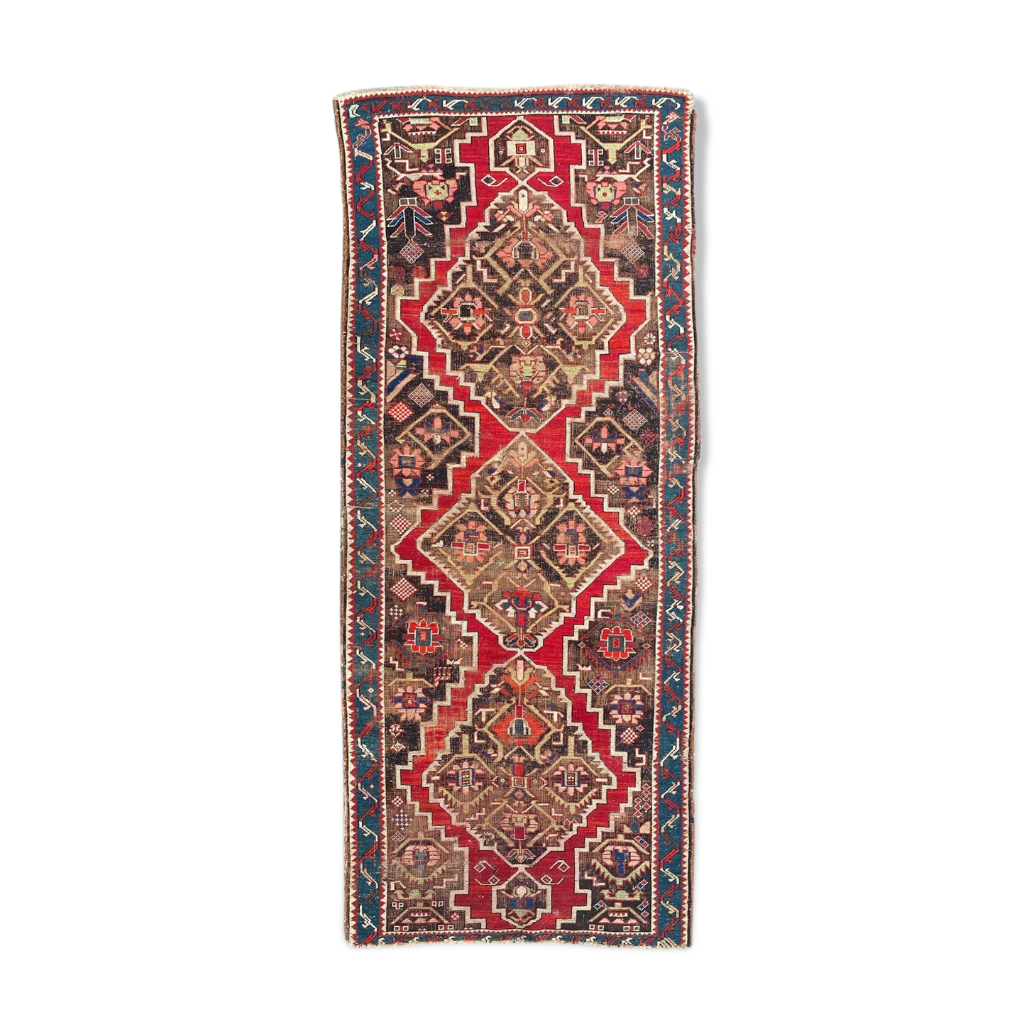 Ancient Caucasian carpet Karabakh handmade 115x270 cm