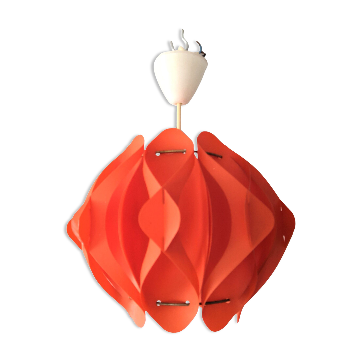 Orange pendant lamp in pleated plastic design 70s