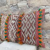 Housse de coussin vintage en laine berbère : coussin marocain, motif Boujad