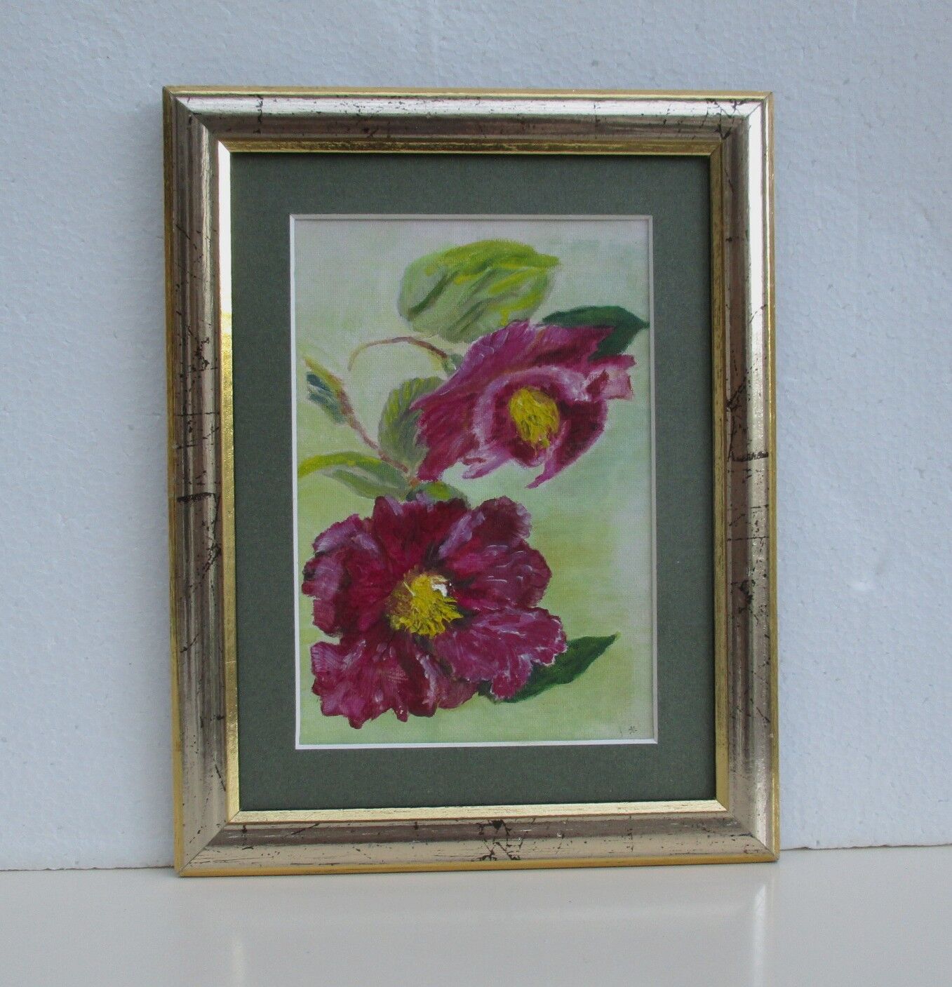 Hellebores painting, signed framed painting