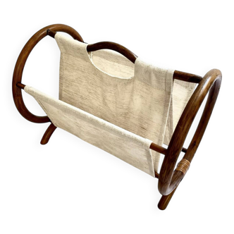 Porte-revues vintage en bois courbé et toile écrue