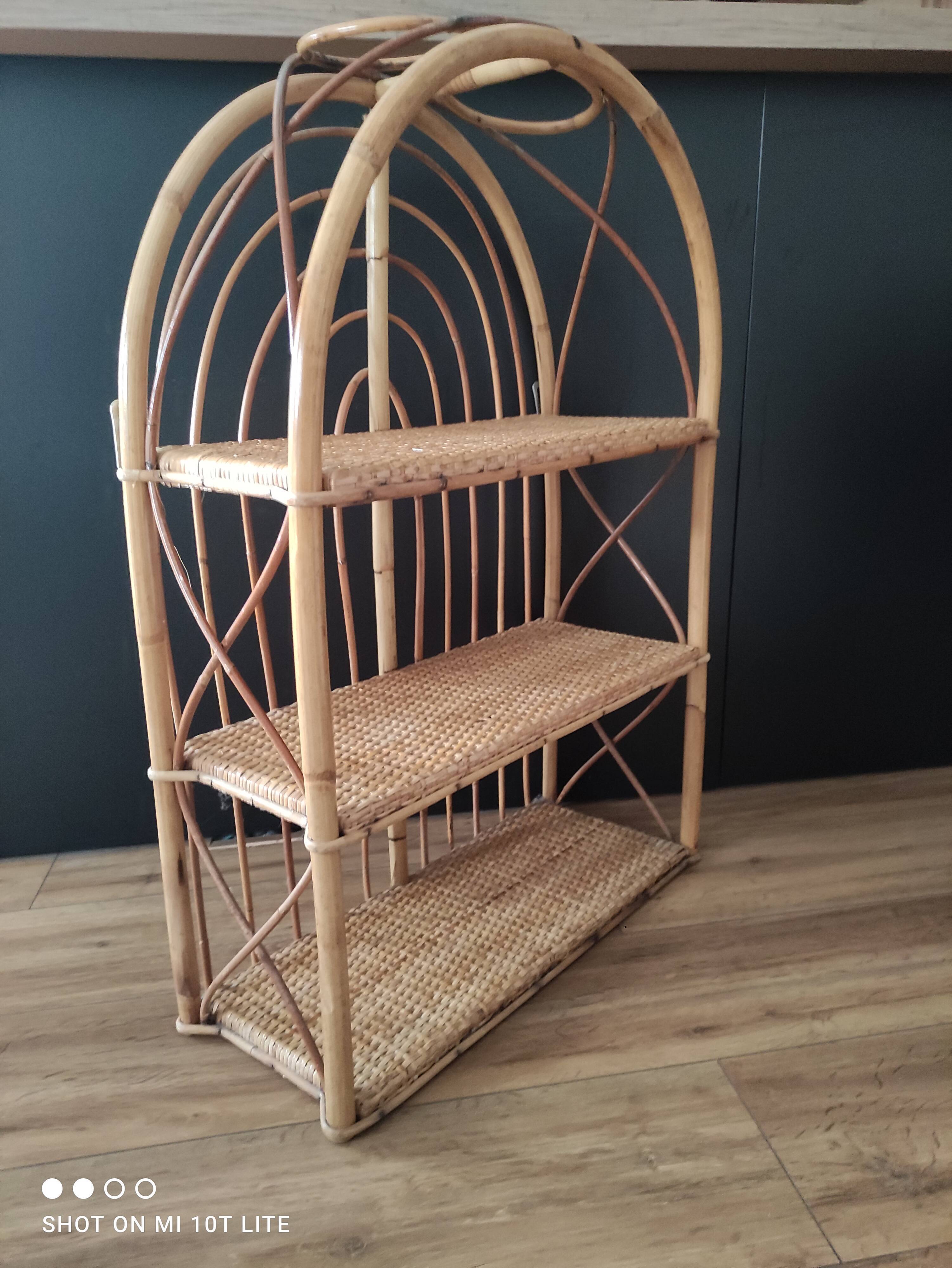 Shelf arch vintage rattan light honey 3 levels