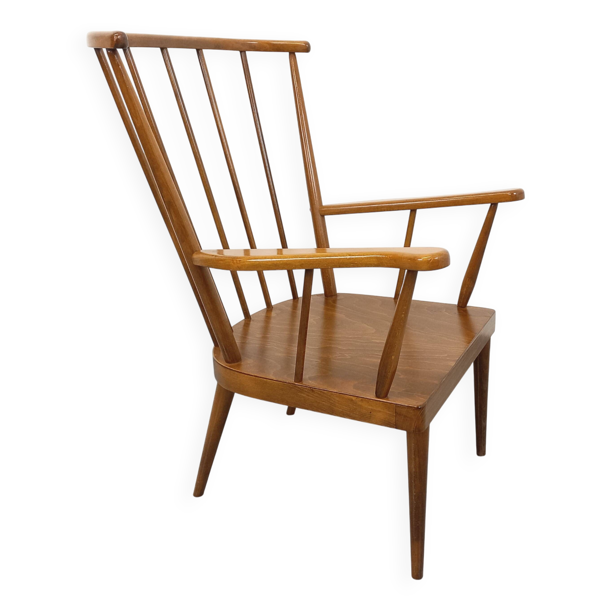 Vintage Baumann wooden armchair, Fan model, from the 60s