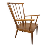 Fauteuil en bois vintage Baumann modèle Éventail des années 60