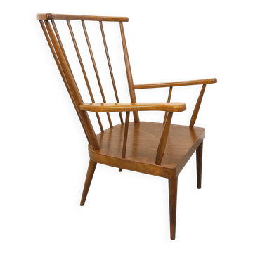 Fauteuil en bois vintage Baumann modèle Éventail des années 60