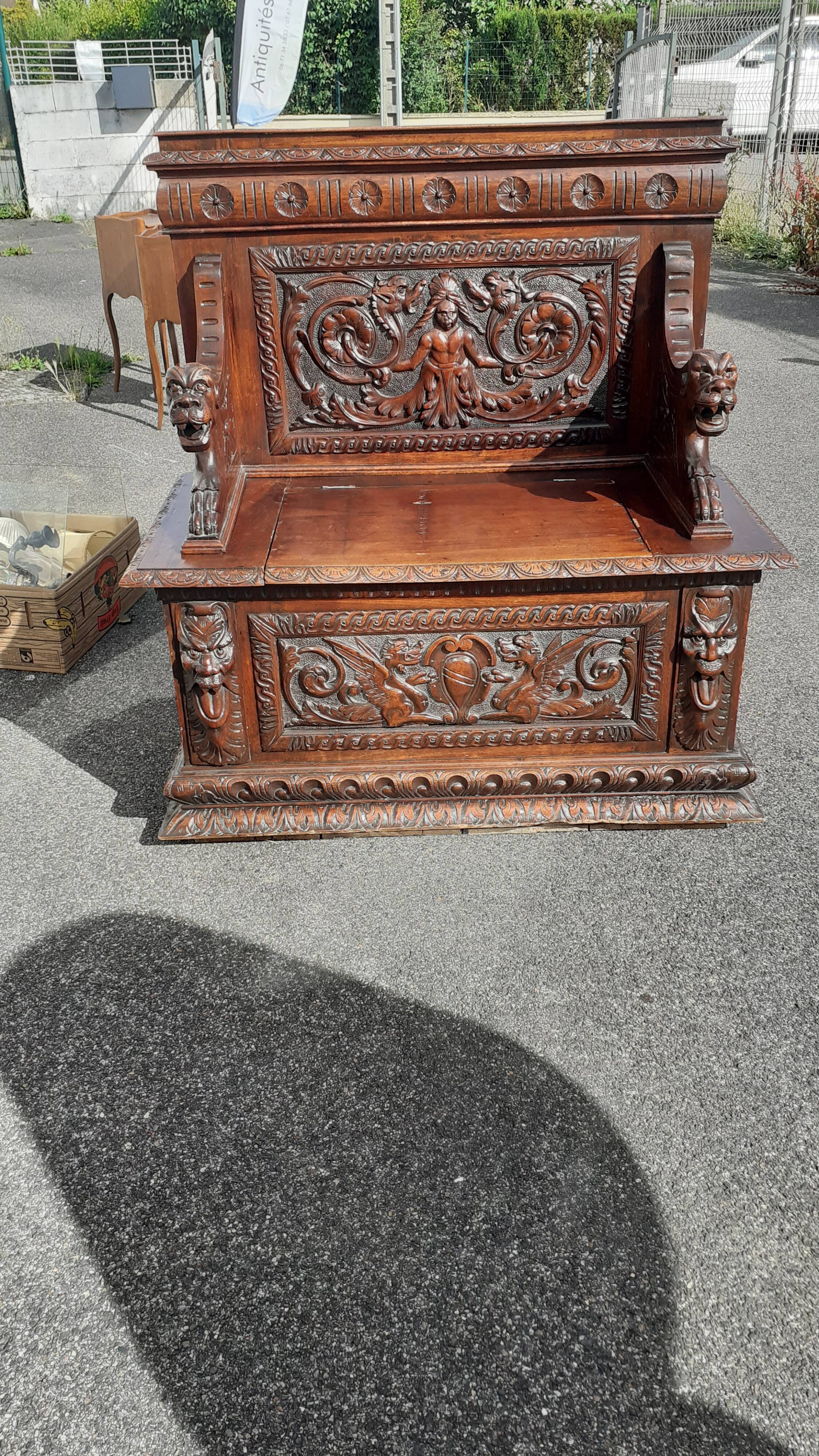 Henri II style walnut chest bench
