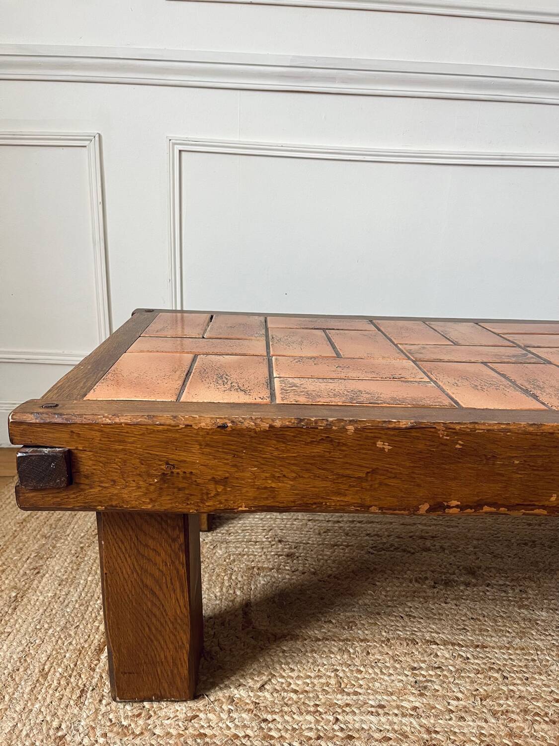 Coffee table in oak and ceramic, mid-20th century