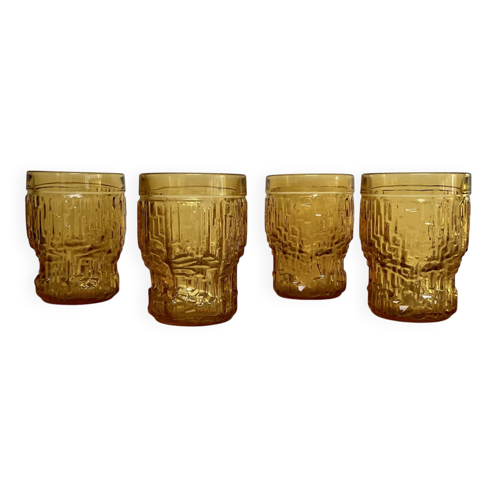 4 vintage amber glasses