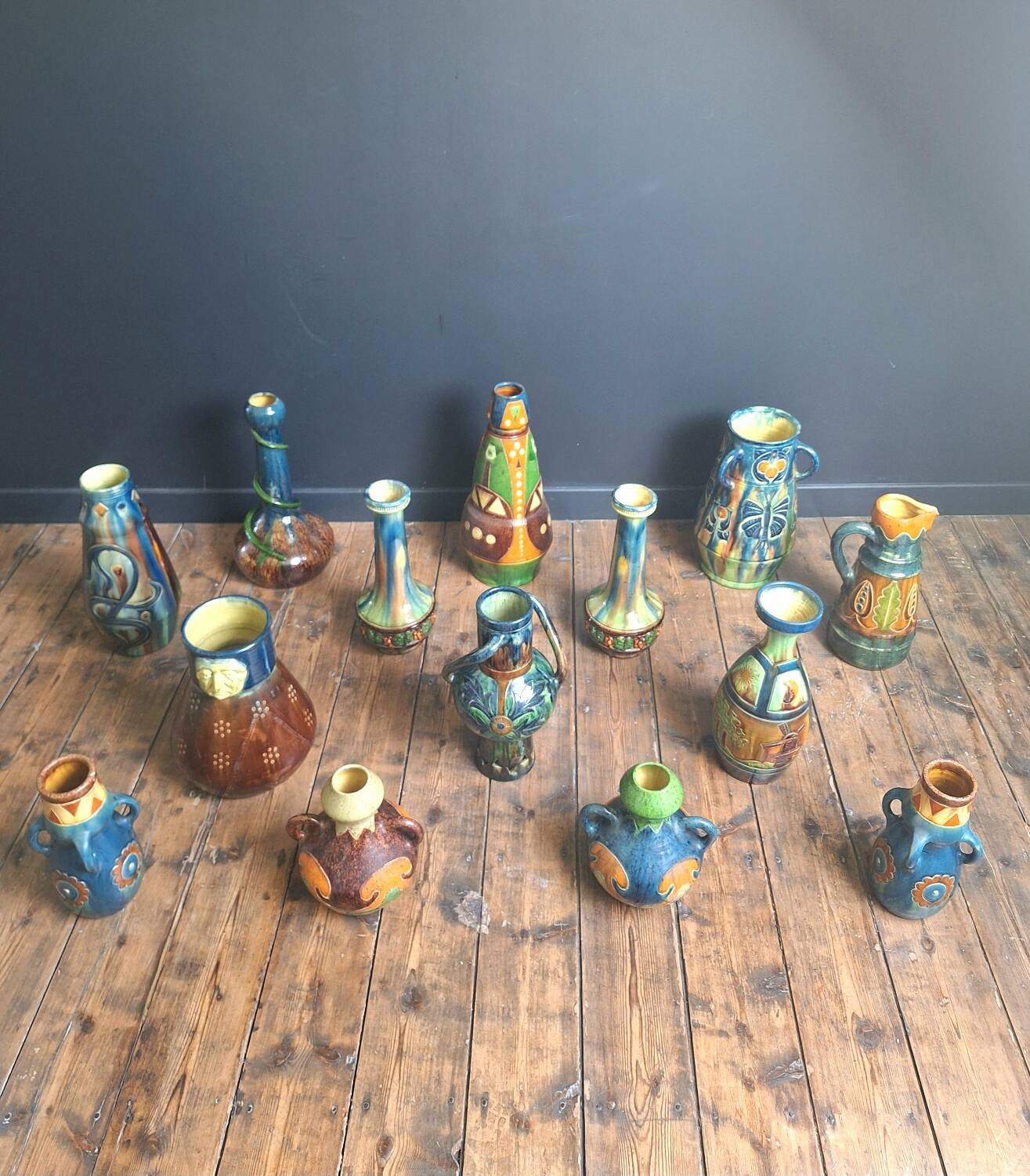 Vases, Flemish pottery from Thulin, Art Nouveau, Art Deco